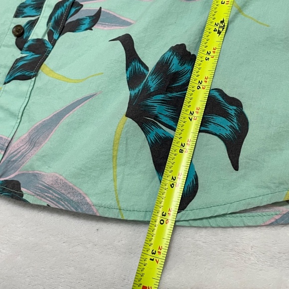Volcom Men's Button  Hawaiian Print Collared Short Sleeve Green/ Blue Shirt XL - Picture 10 of 13